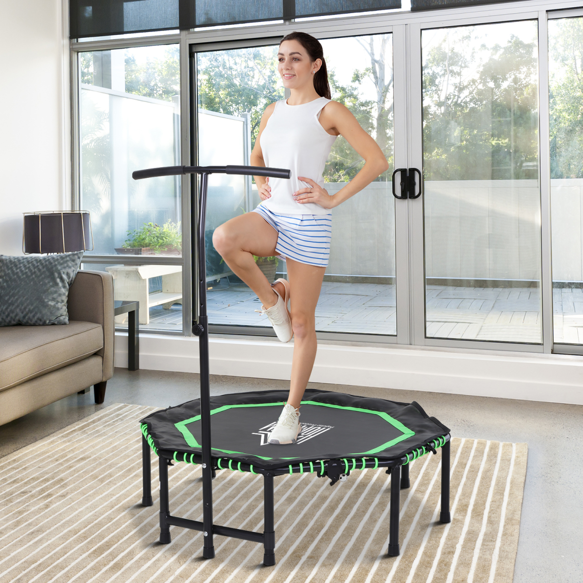 HOMCOM Foldable Trampoline/Rebounder With Adjustable Handle for Adults & Teens