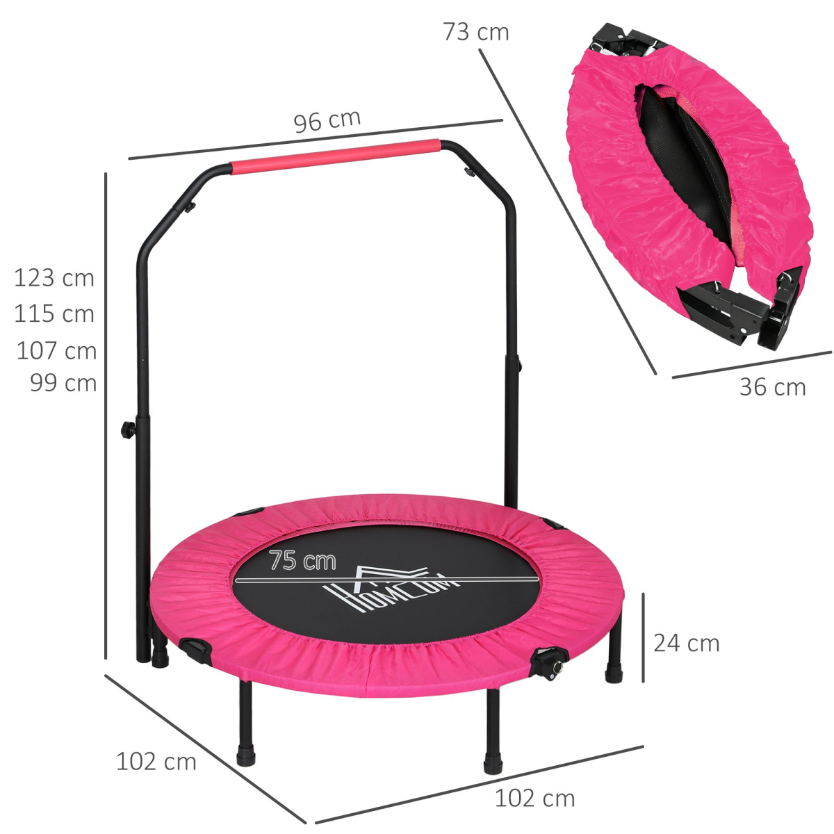 HOMCOM 40" Double Folding Trampoline/Rebounder With Foam Handle, Pink
