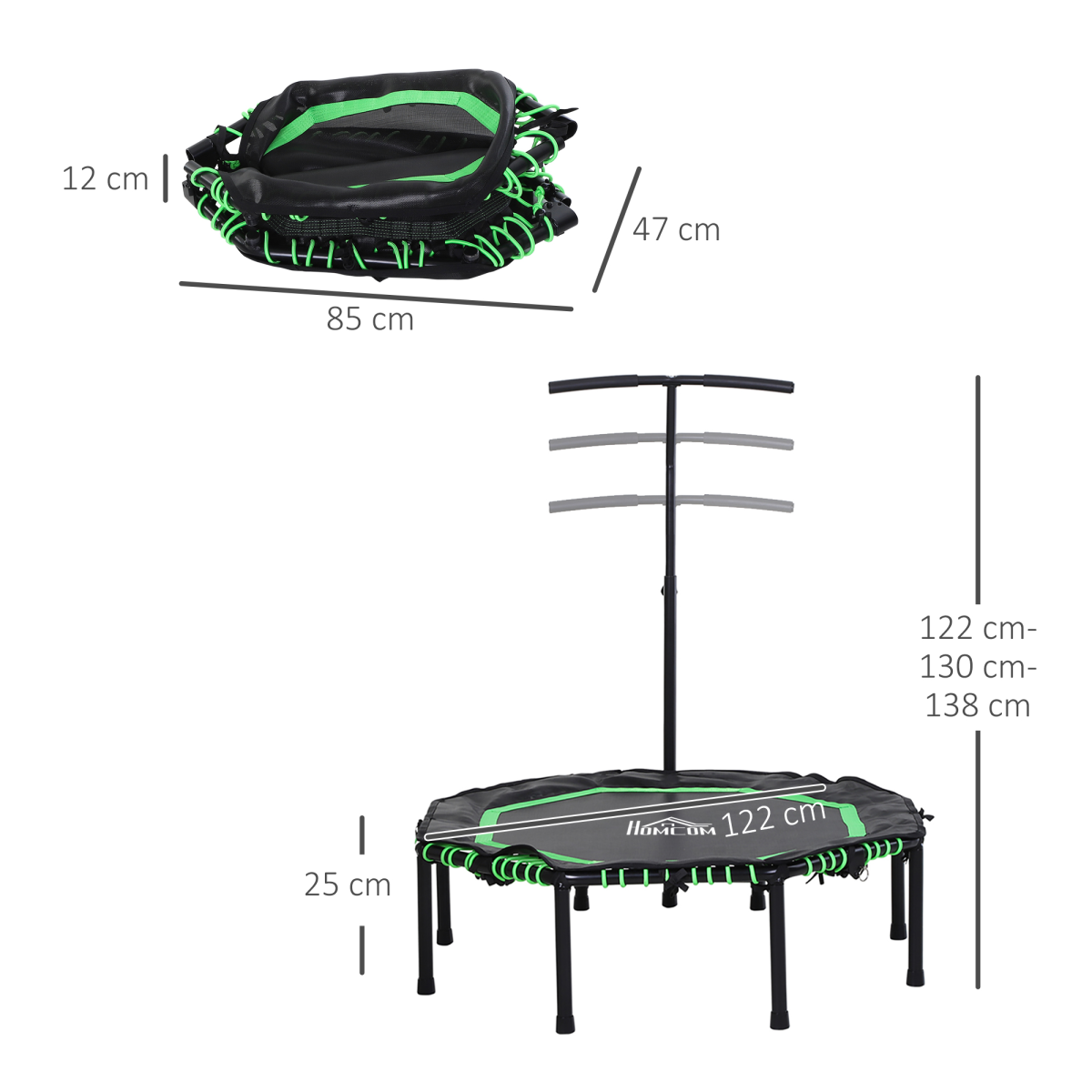 HOMCOM Foldable Trampoline/Rebounder With Adjustable Handle for Adults & Teens