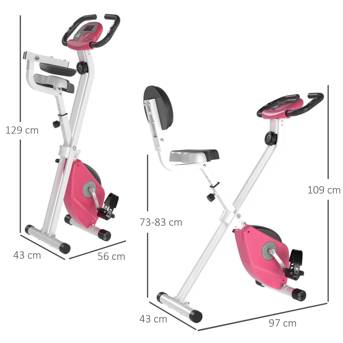 HOMCOM Magnetic Resistance Exercise Bike Foldable LCD Adjustable Seat Pink