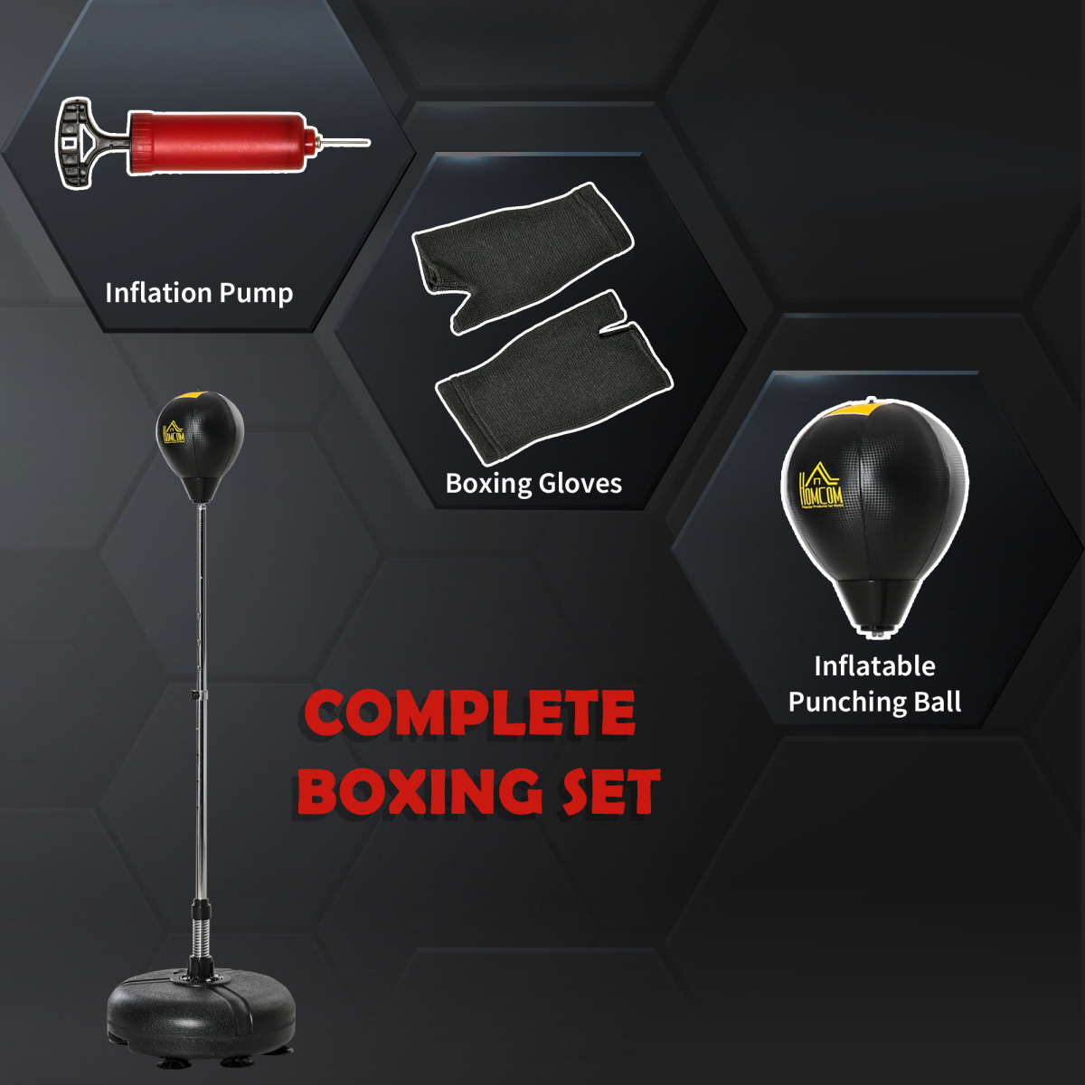 HOMCOM Punching Bag with Stand Boxing Bag Set with Adjustable Height Black, Gold