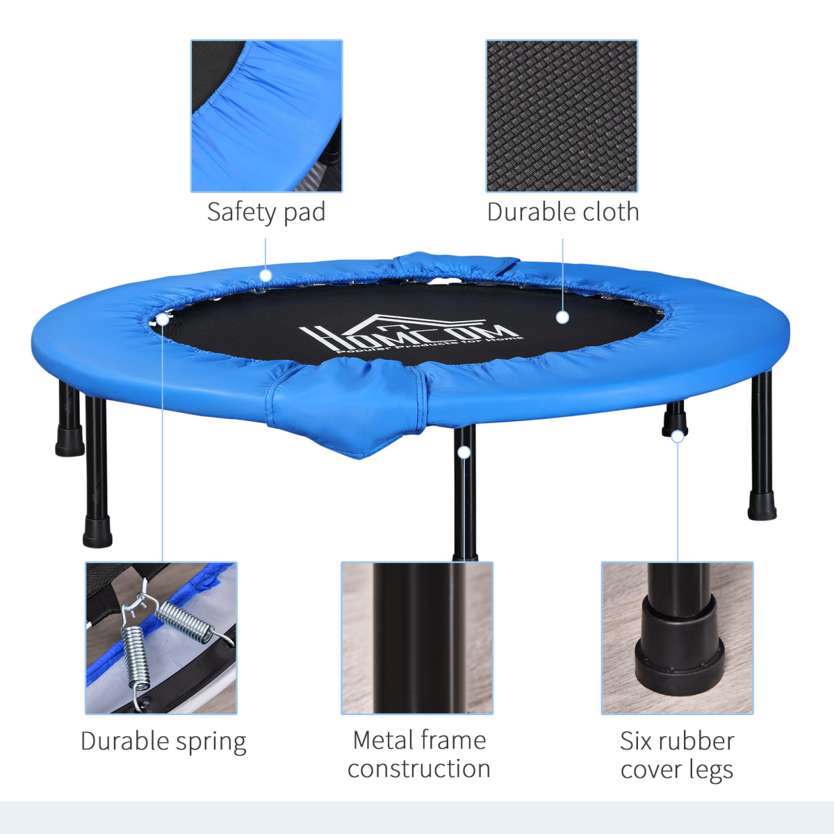 HOMCOM 96 cm Foldable Mini Fitness Trampoline Exercise Rebounder Jumper, Blue
