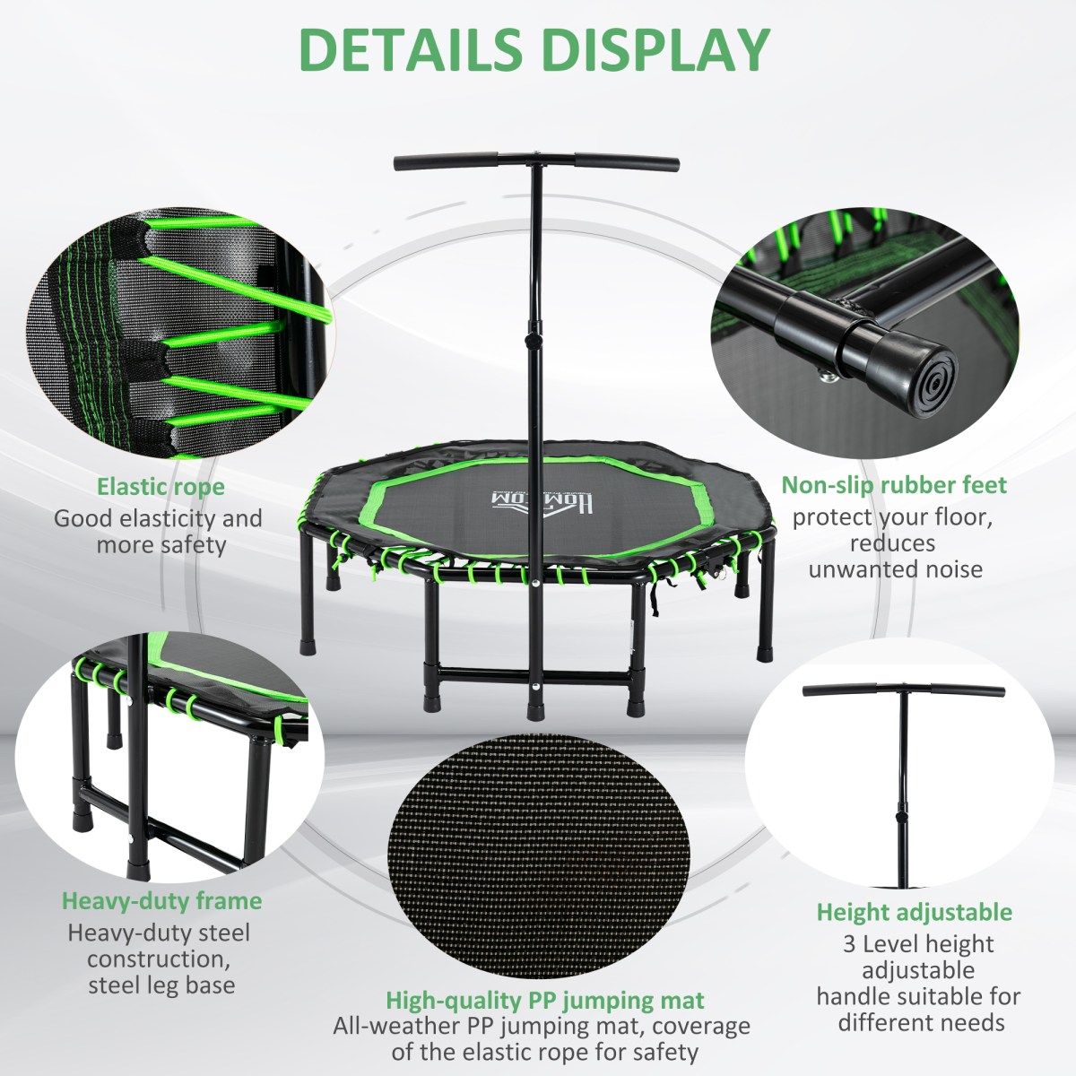 HOMCOM Foldable Trampoline/Rebounder With Adjustable Handle for Adults & Teens
