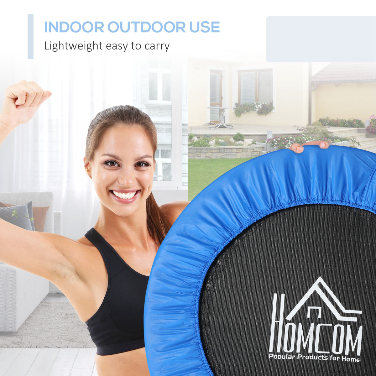 HOMCOM 96 cm Foldable Mini Fitness Trampoline Exercise Rebounder Jumper, Blue