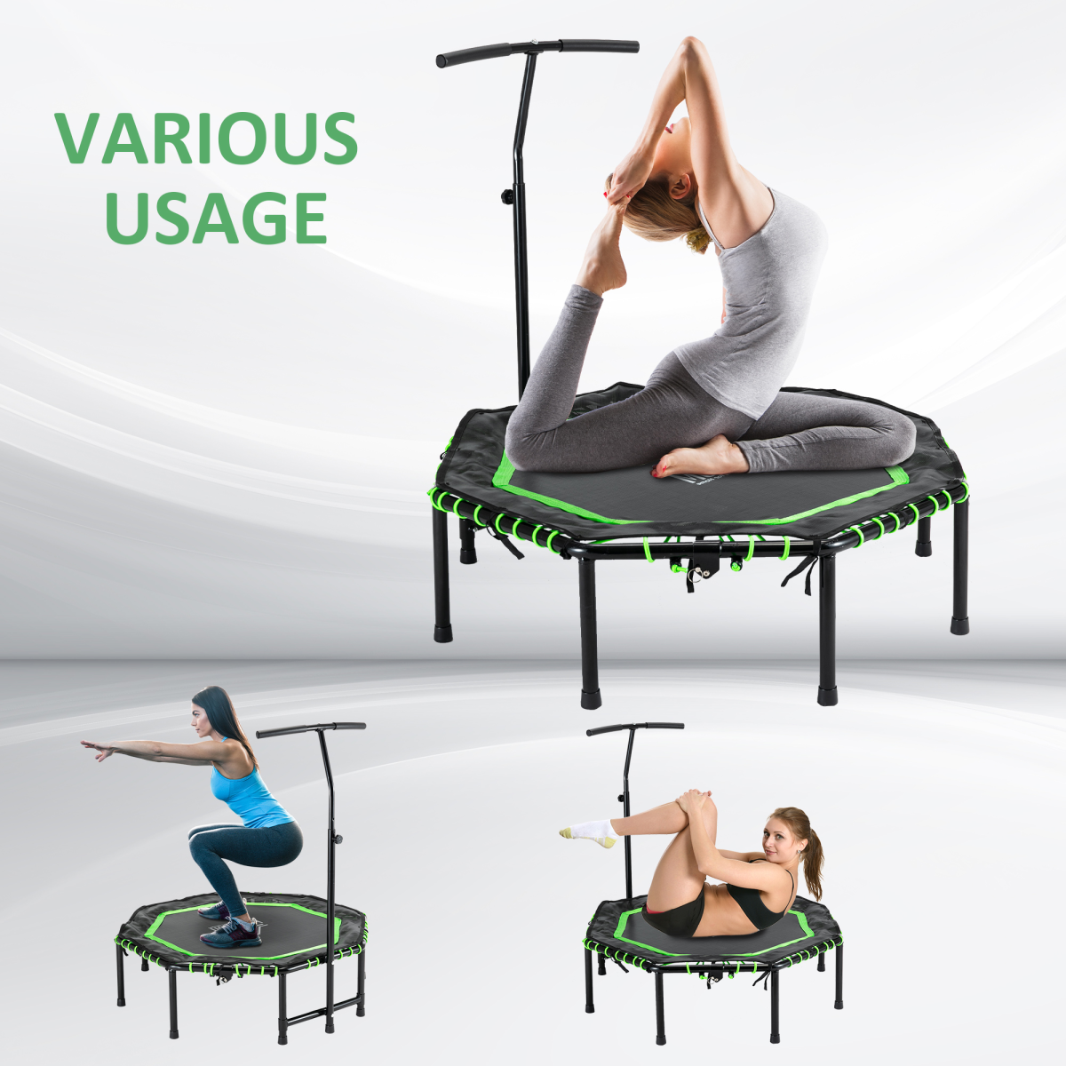 HOMCOM Foldable Trampoline/Rebounder With Adjustable Handle for Adults & Teens