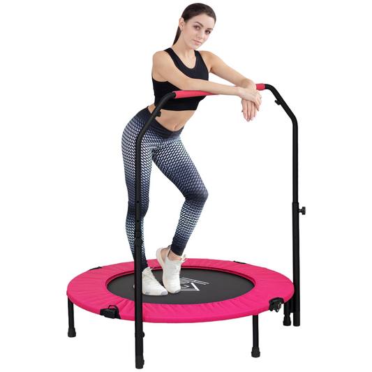HOMCOM 40" Double Folding Trampoline/Rebounder With Foam Handle, Pink