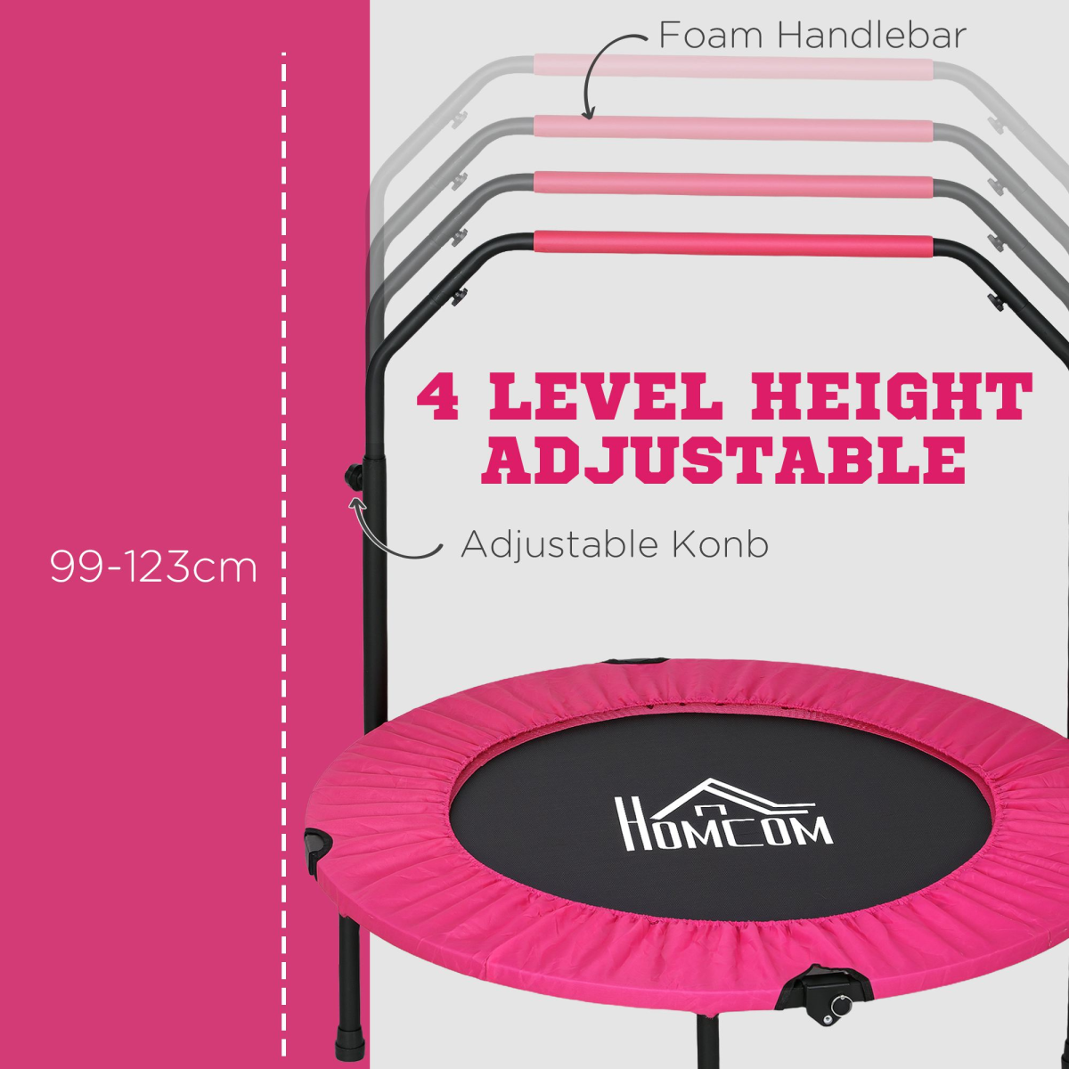 HOMCOM 40" Double Folding Trampoline/Rebounder With Foam Handle, Pink