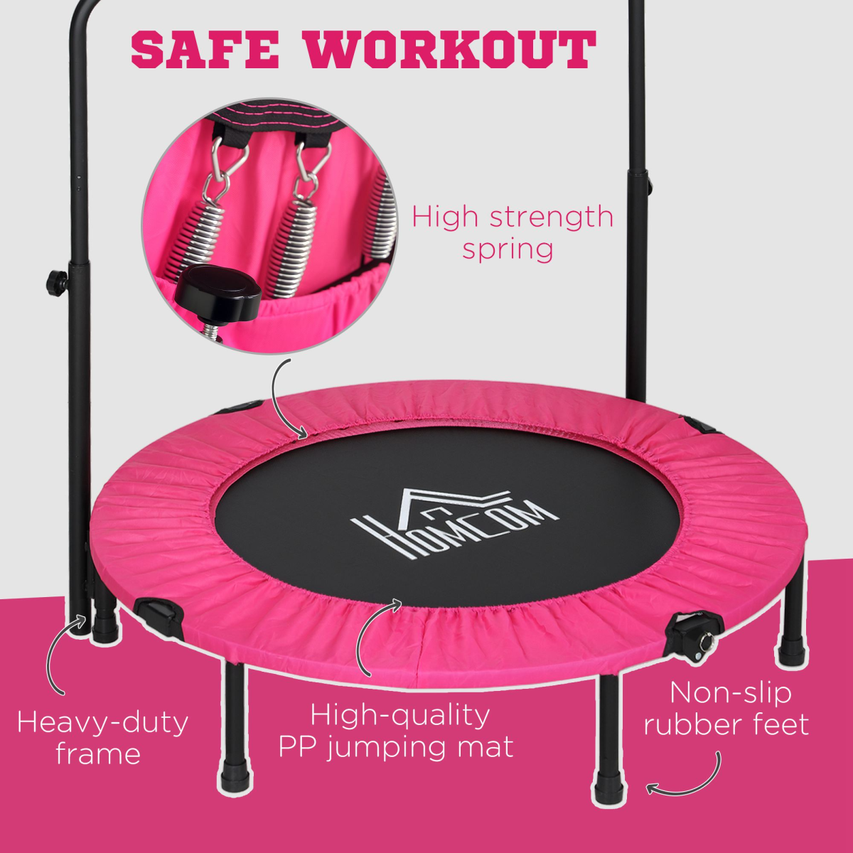 HOMCOM 40" Double Folding Trampoline/Rebounder With Foam Handle, Pink