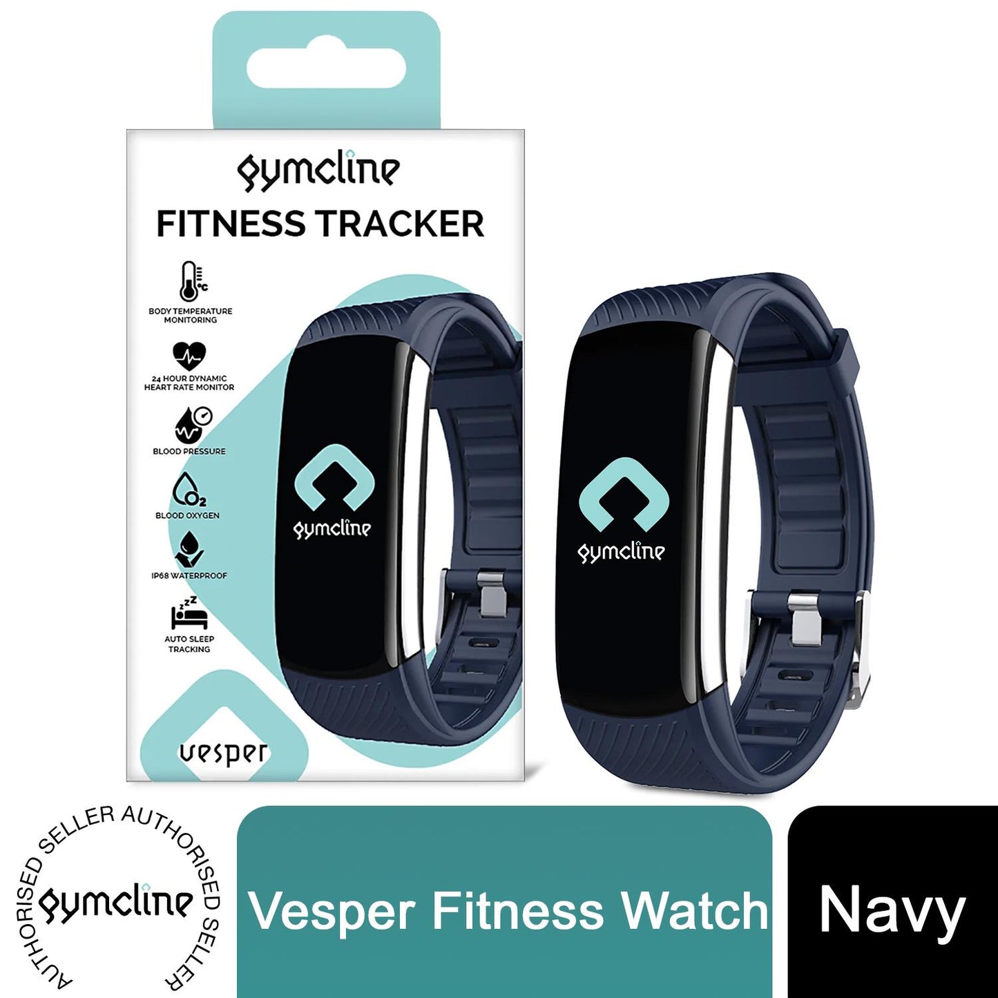 Gymcline Vesper Fitness Tracker, HR, BP,O2, Sleep And Body Temp. Monitoring Navy