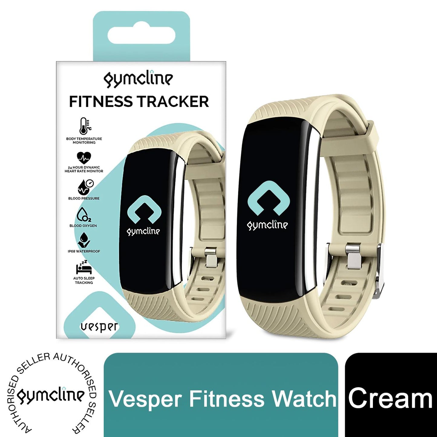Gymcline Vesper Fitness Tracker - HR, BP,O2, Sleep And Body Temp. Monitoring Cream